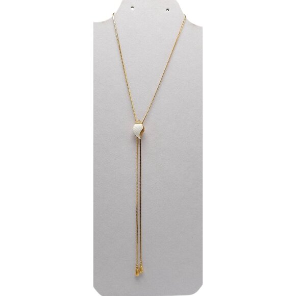 Vintage 1985 Avon Gold Tone White Lucite Shell Pendant Sea Swirls Lariat - Picture 1 of 5